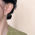 Gold Tone Clear Stone Crescent Cream Heart Stud Earrings view 2