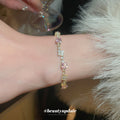 Gold Tone Pink Square And Clear Crystal Link Bracelet view 4