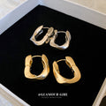 Sculpted Square Hoop Earrings in Gold and Silver Tone view 1