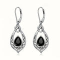 Antique Silver Celtic Knot Black Teardrop Leverback Earrings view 1