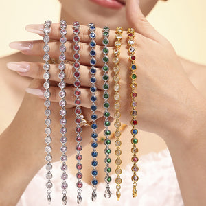 Round Bezel Zircon Tennis Necklace and Bracelet Set