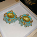 Colorful Oval Faceted Crystal Earrings With Beaded Fringe view 6