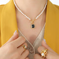 Freshwater Pearl Necklace Black Square Pendant OT Clasp view 4
