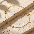 Gold Steel Bar Station Chain Bracelets With Extender view 3