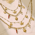 Gold Angel Heart Multi Charm Double Layer Necklace Steel view 1