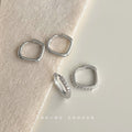 Silver Tone Square Huggie Hoop Earrings In Plain And Clear Stone Styles view 4