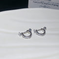 Silver Tone U Shape Crystal and Faux Pearl Stud Earrings view 6