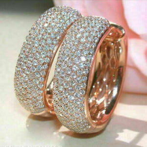 Rose Gold Tone Crystal Pave Wide Huggie Hoop Earrings