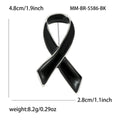 Black Enamel Awareness Ribbon Brooch Silver Tone Edge view 6