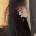 Crystal Ribbon Bow Silver Tone Dangle Clip On Earrings view 4