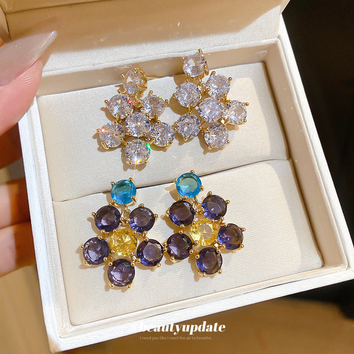 Gold Tone Crystal Flower Stud Earrings in Two Colorways