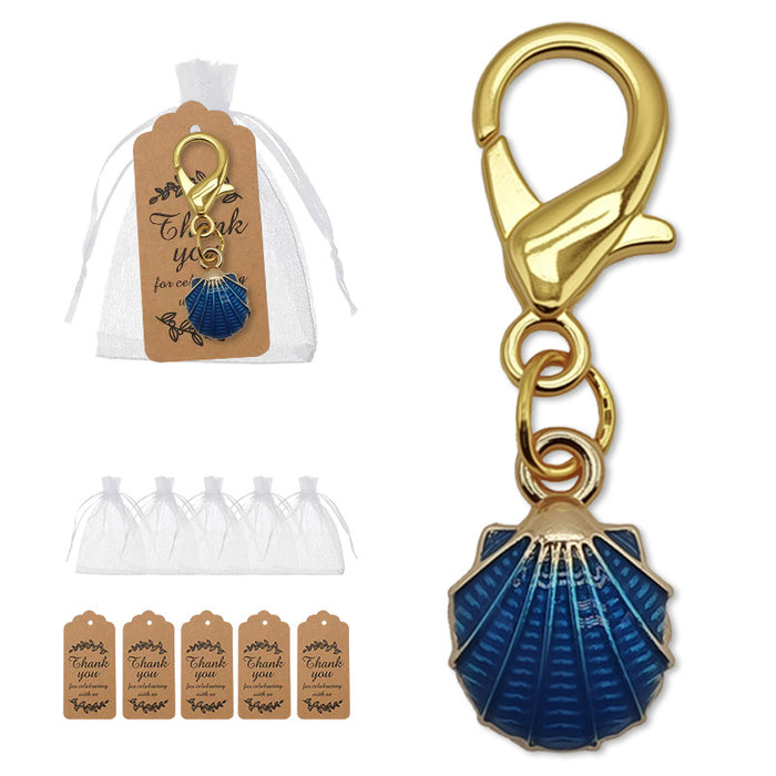 Deep Blue Scallop Shell Enamel Keychain Gold Clasp