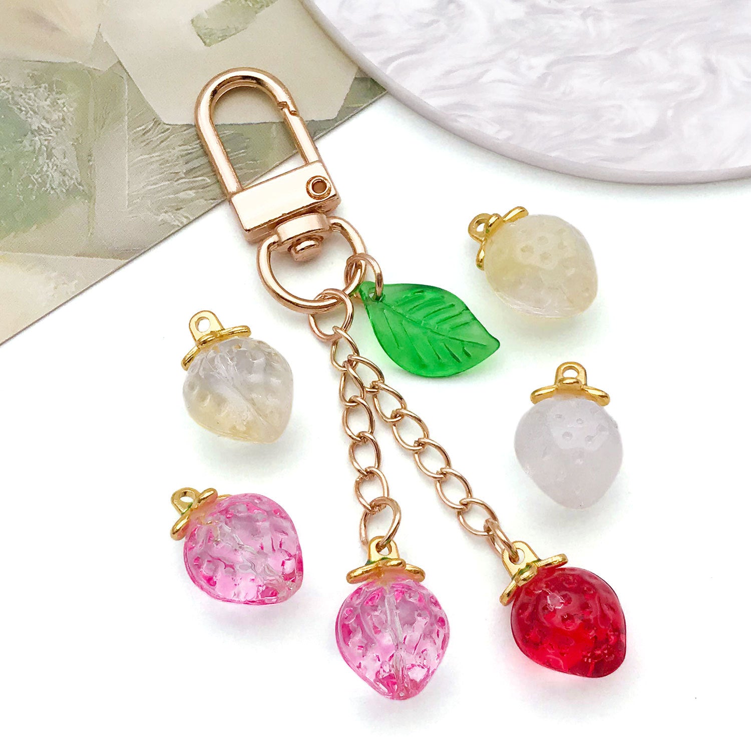Transparent Glass 3D Strawberry Charm Pendant for DIY Earrings Keychain Jewelry
