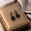 Black Faceted Flower Drop Small Black Hoop Earrings view 4