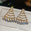 Gold Tiered Triangle Drop Earrings With Clear Crystal Fringe view 4