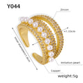 Gold Tone Open Ring Multi Band Pearl Row And Pavé Stones view 6