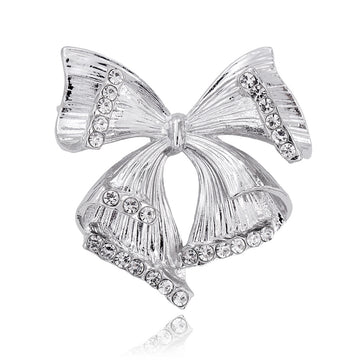 Ribbon Bow Crystal Two Designs Metal Brooch Pin 3.8 cm