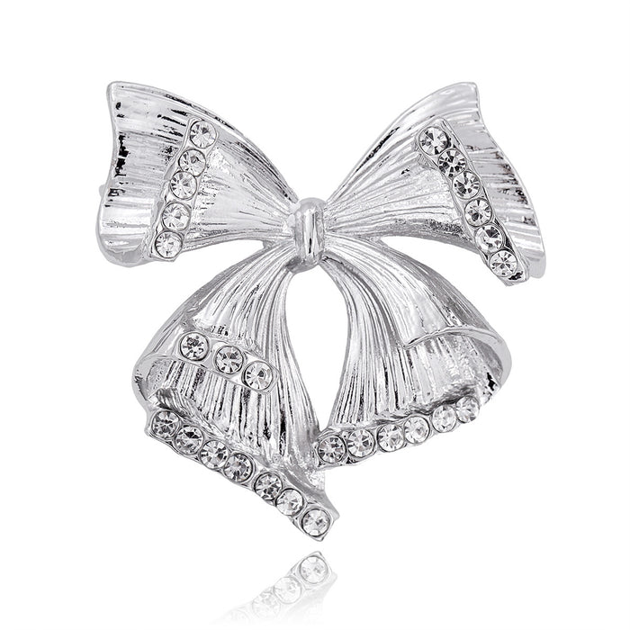 Ribbon Bow Crystal Two Designs Metal Brooch Pin 3.8 cm