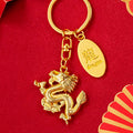 Gold Tone Small Chinese Dragon Keychain with Oval Dragon Plaque view 6