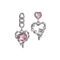 Pink Heart Mismatched Chain and Outline Drop Earrings view 5