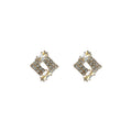 Gold Open Square Geometric Baguette CZ Micro Pave Stud Earrings view 5