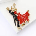 Enamel Dancing Couple Brooch Black Suit and Red Dress view 3