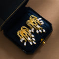 Gold Flame Loops Pearl Look Bead Fringe Stud Earrings view 6