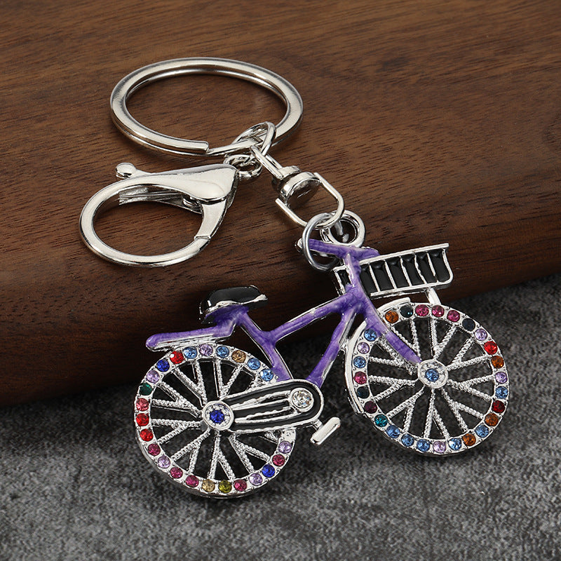 Rhinestone Bicycle Keychain, Alloy Bike Model Pendant Charm