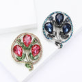 Three Tulip Crystal Brooch in Blue or Pink Floral Colors view 1