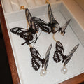 Black Butterfly Cascade Earrings With Pearl Drop Decorative Jewelry view 6