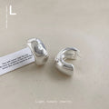 Polished Silver Chunky C Shape Open Hoop Stud Earrings view 4