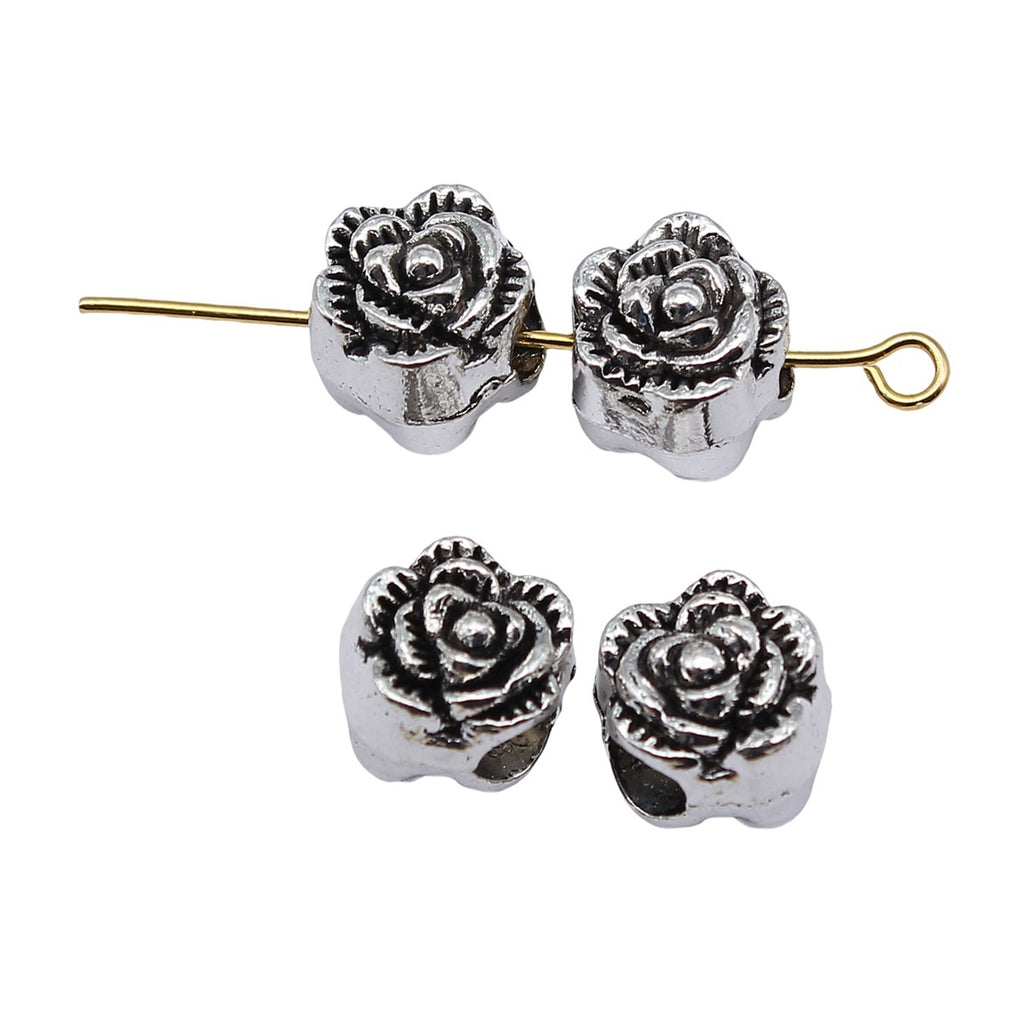 10x9x9mm 1.9g Antique Silver Zinc Alloy Flower Large Hole Loose Metal Beads for Bracelet Jewelry Making
