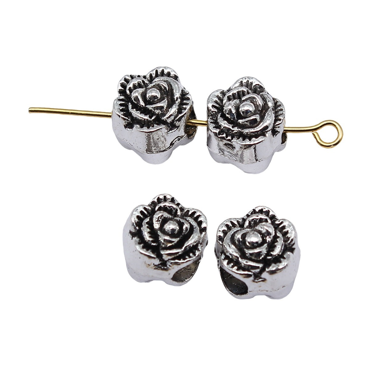 10x9x9mm 1.9g Antique Silver Zinc Alloy Flower Large Hole Loose Metal Beads for Bracelet Jewelry Making