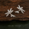 Silver Flying Bird Stud Earrings Clear Crystal Accent view 3