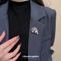 Silver Crystal Feather Pearl Brooch Pin for Lapels view 1