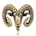 Sculpted Ram Head Brooch in Antique Gold and Silver Tones view 1
