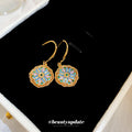 Blue Green Enamel Flower Medallion Gold Tone Hook Earrings view 4