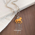 Brown Horse Pendant Necklace with Silver Tone Chain Tassels view 2