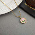 Round Floral Leaf Pendant Necklaces In Three Colors view 6