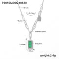 Malachite Rectangle Pendant Necklace Paperclip Link Chain view 7