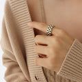 Black White Checkered Band Ring Gold Or Silver Tone view 3