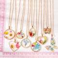 Gold Tone Mixed Shape Resin Pressed Flower Pendant Necklaces in Eleven Designs view 5
