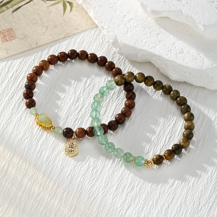 Wood Bead Stretch Bracelet Gourd Charm Stone Mix 2 Styles