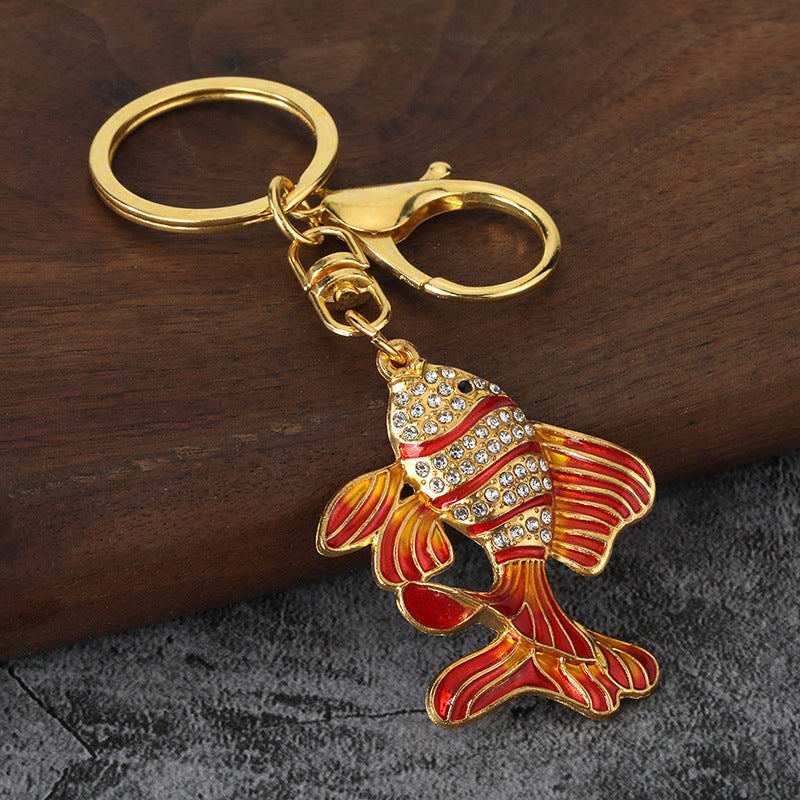 Goldfish Rhinestone Keychain Metal Car Key Ring and Women's Bag Charm