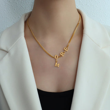 Gold Cuban Chain MORE Letter Charm Necklace Drop M Pendant