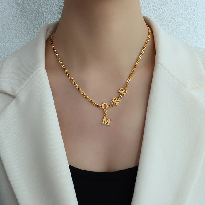 Gold Cuban Chain MORE Letter Charm Necklace Drop M Pendant