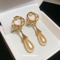 Gold Tone Heart And Pearl Teardrop Stud Earrings Fashion Earrings view 4