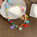 Colorful Rainbow Seed Bead Daisy Flower Charm Necklace view 1