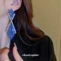 Blue and Clear Crystal Bow Fringe Statement Drop Earrings view 3