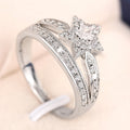 White Gold Tone Star Double Band Clear Pavé Finger Ring 6-10 view 2